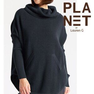 Planet By Lauren G cowl neck textured pullover cotton, dark gray, OS